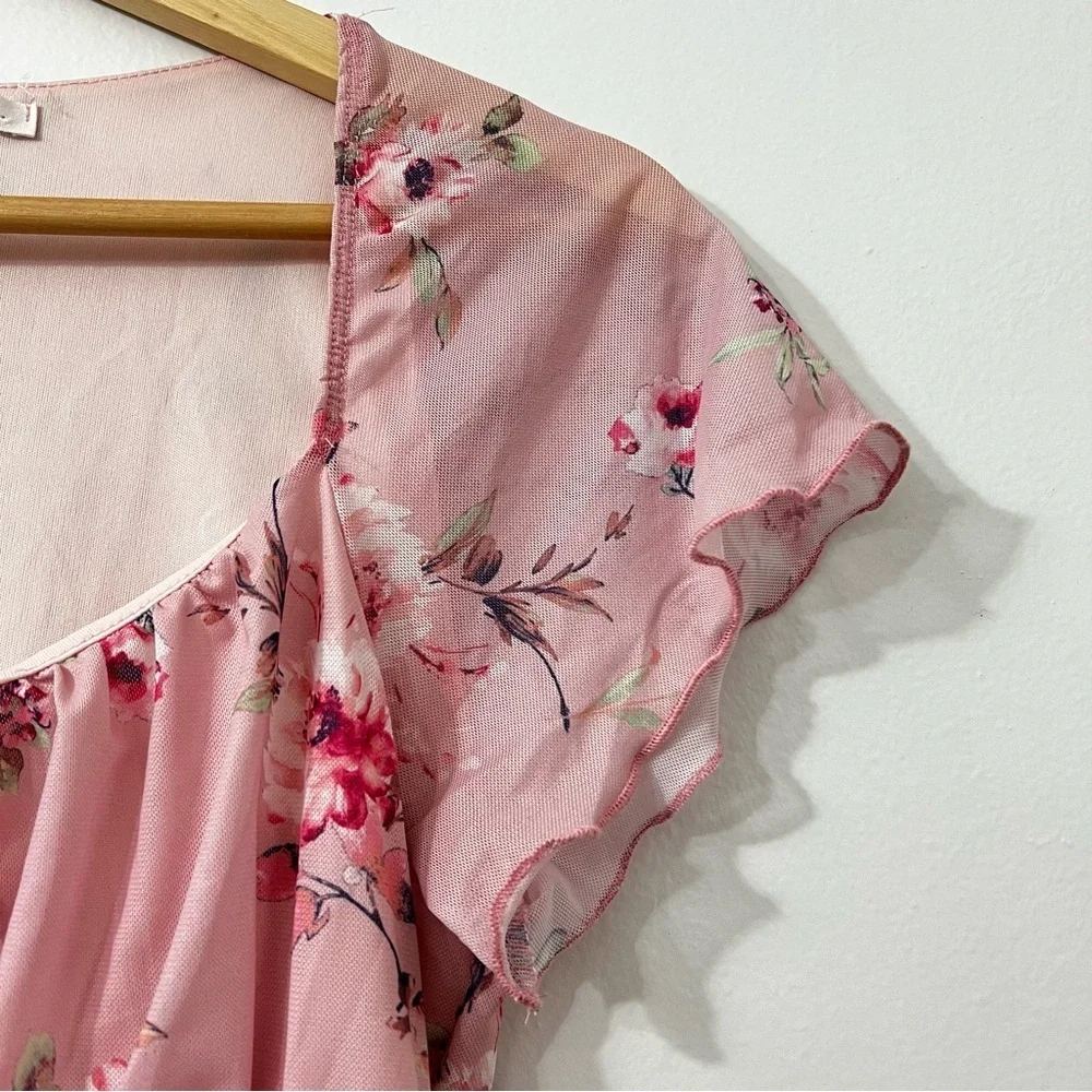 Vintage Caution To The Wind M Pink Floral Fairy Flutter Sleeve Y2K Midi Dress - Picture 4 of 8
